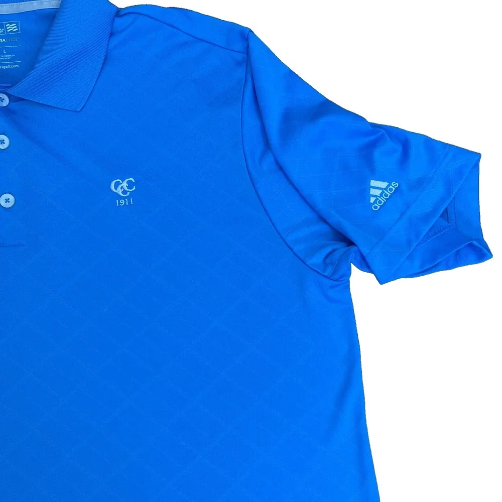 Adidas Polo Golf Shirt Climacool Mens Large Short‎ Sleeve Blue Casual Stretch